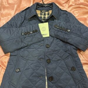 Burberry Dark Blue Quilted Trench Coat